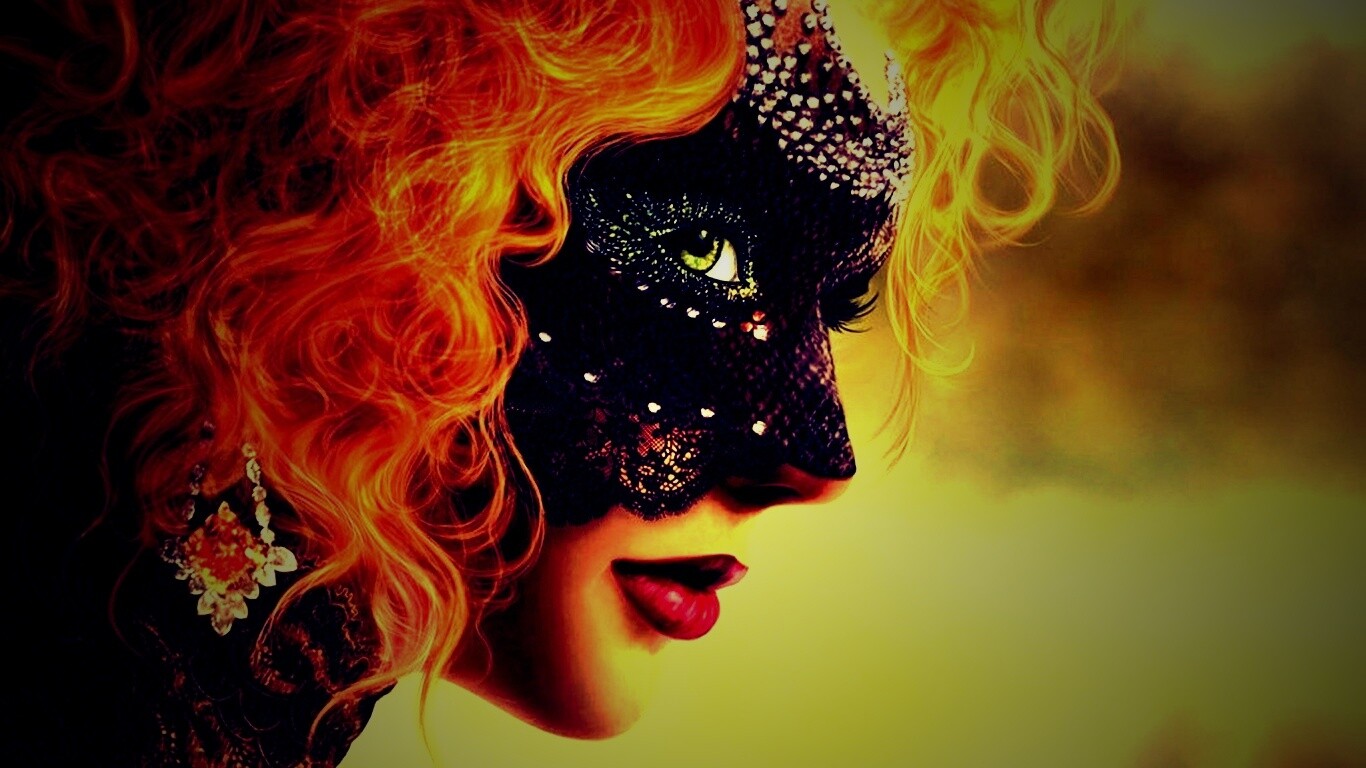 Девушка в карнавальной маске обои