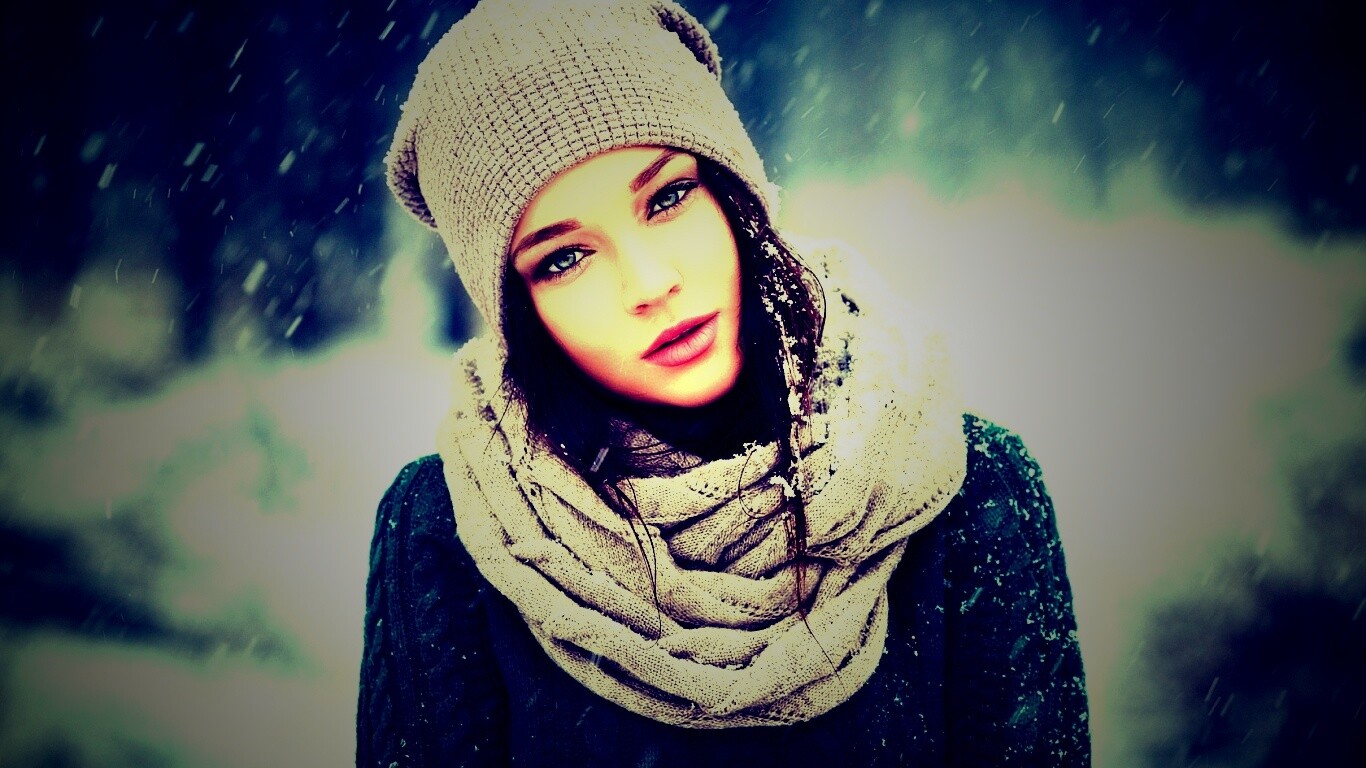 Девушка в снегопад обои