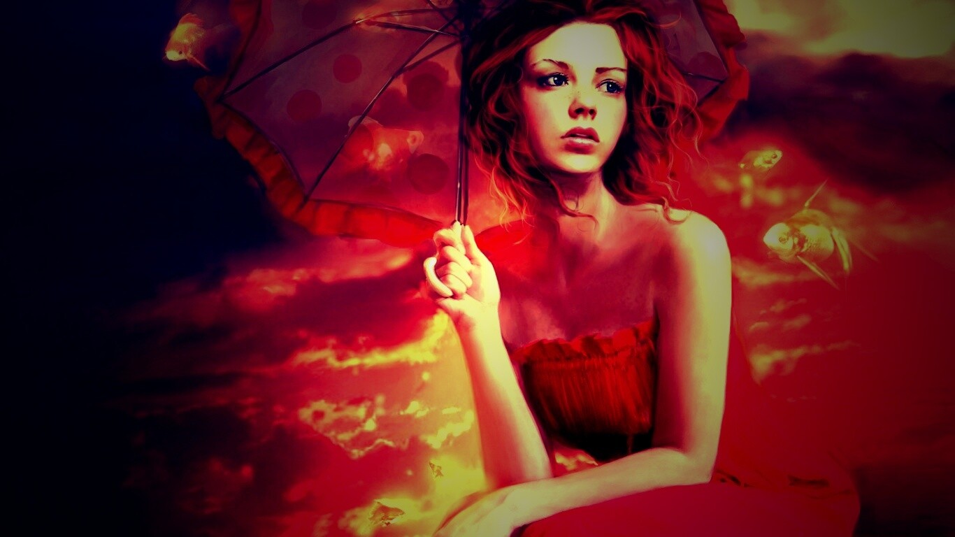 Девушка с зонтиком обои
