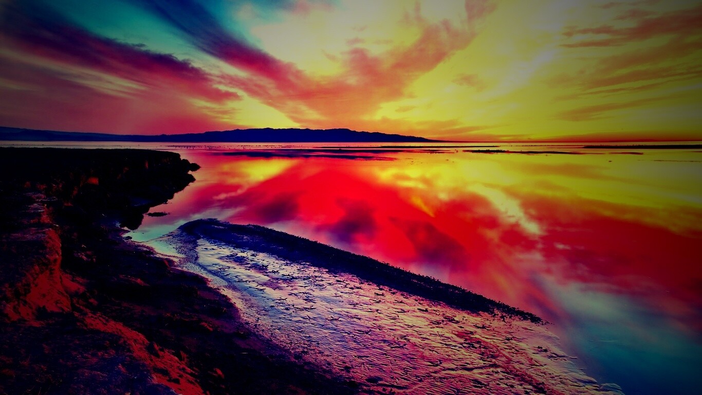 Озеро на закате обои