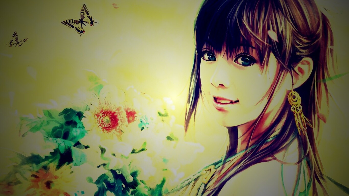 Девушка с цветами обои