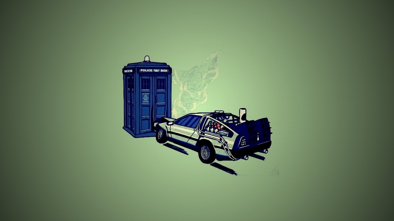 Что будет если ДеЛореан врежется в Тардис? обои