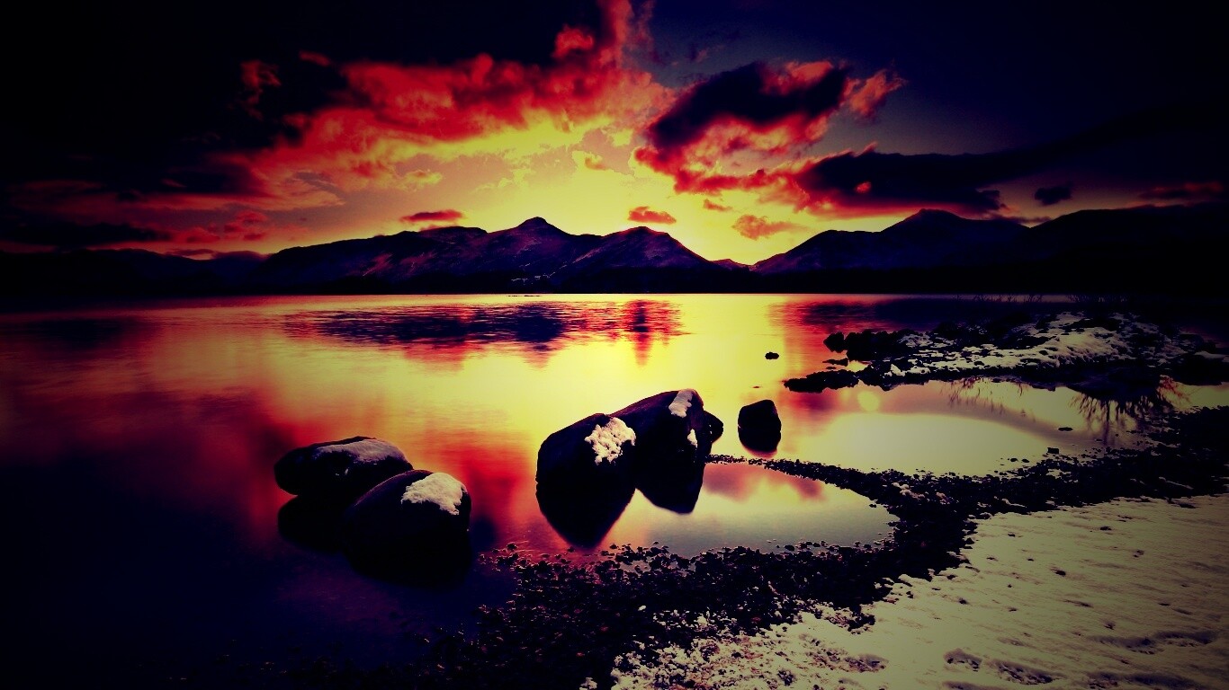 Картинный закат на озере обои