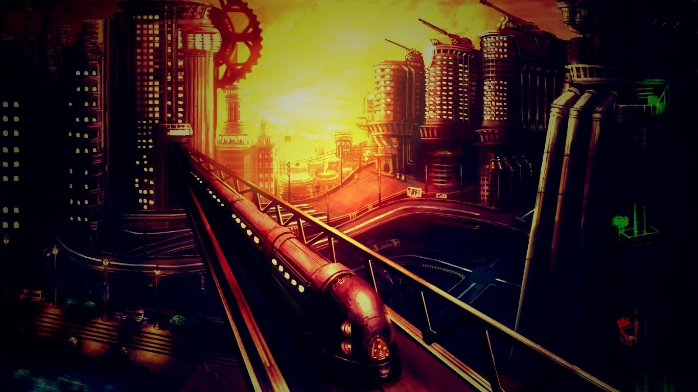 Город из мира стимпанк обои