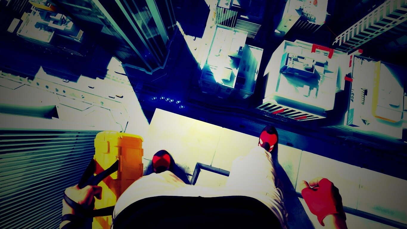 Фейт на краю небоскреба обои