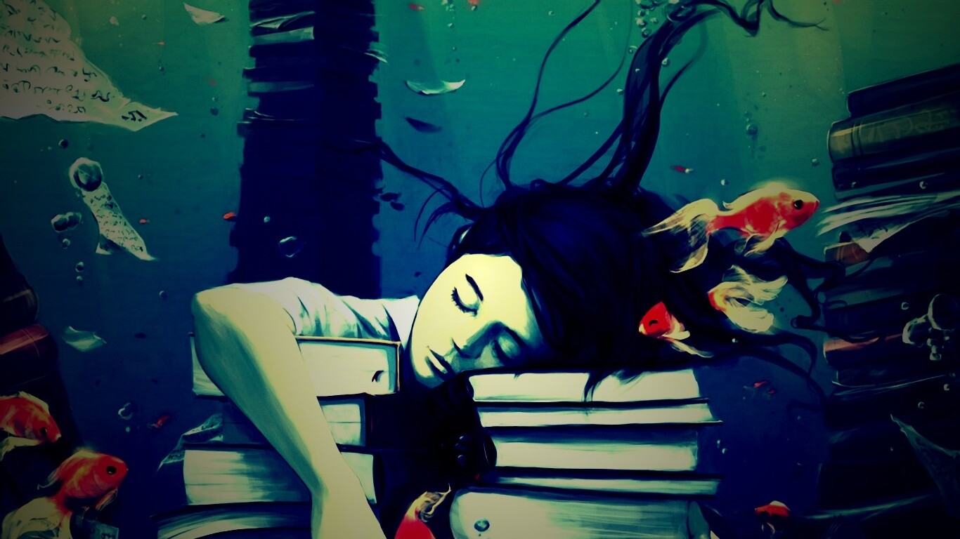 Девочка тонет в знаниях обои