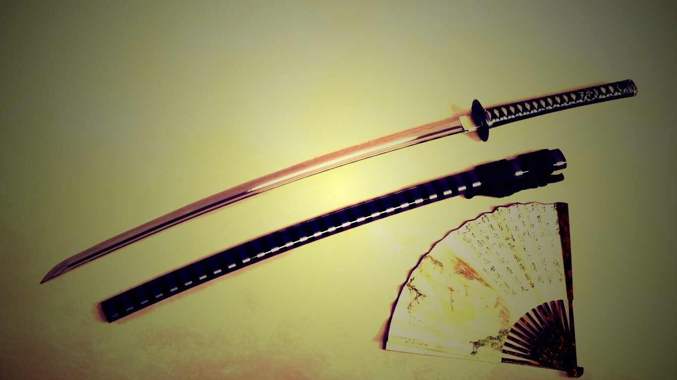 Катана и веер обои