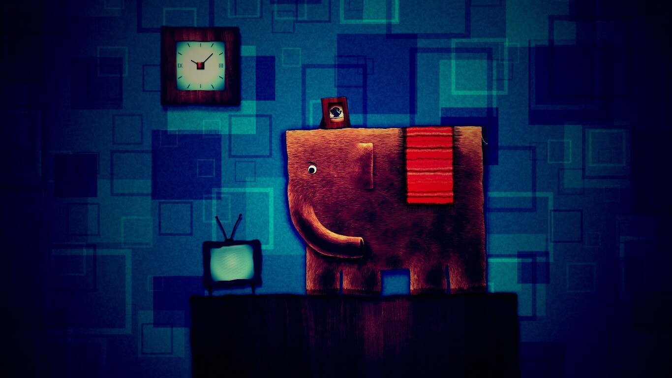 Слон, часы и телевизор обои