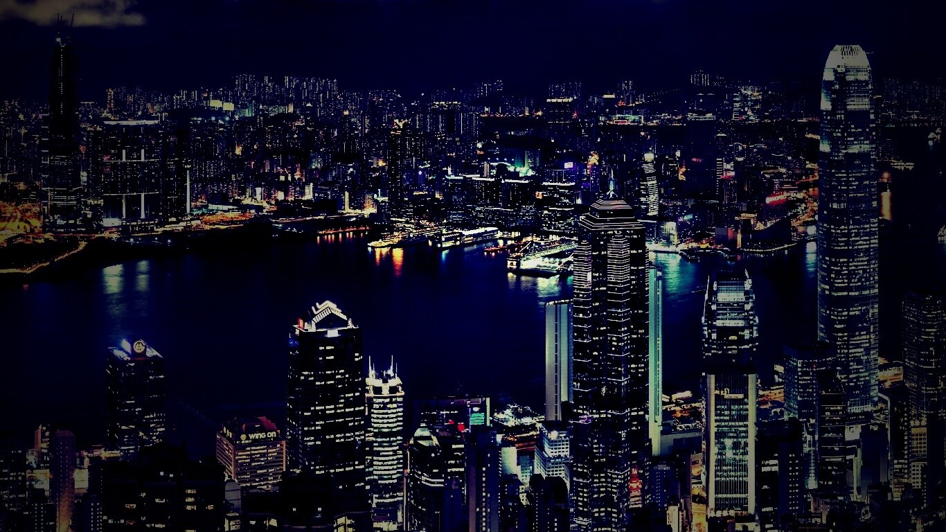 Небоскребы ночью обои