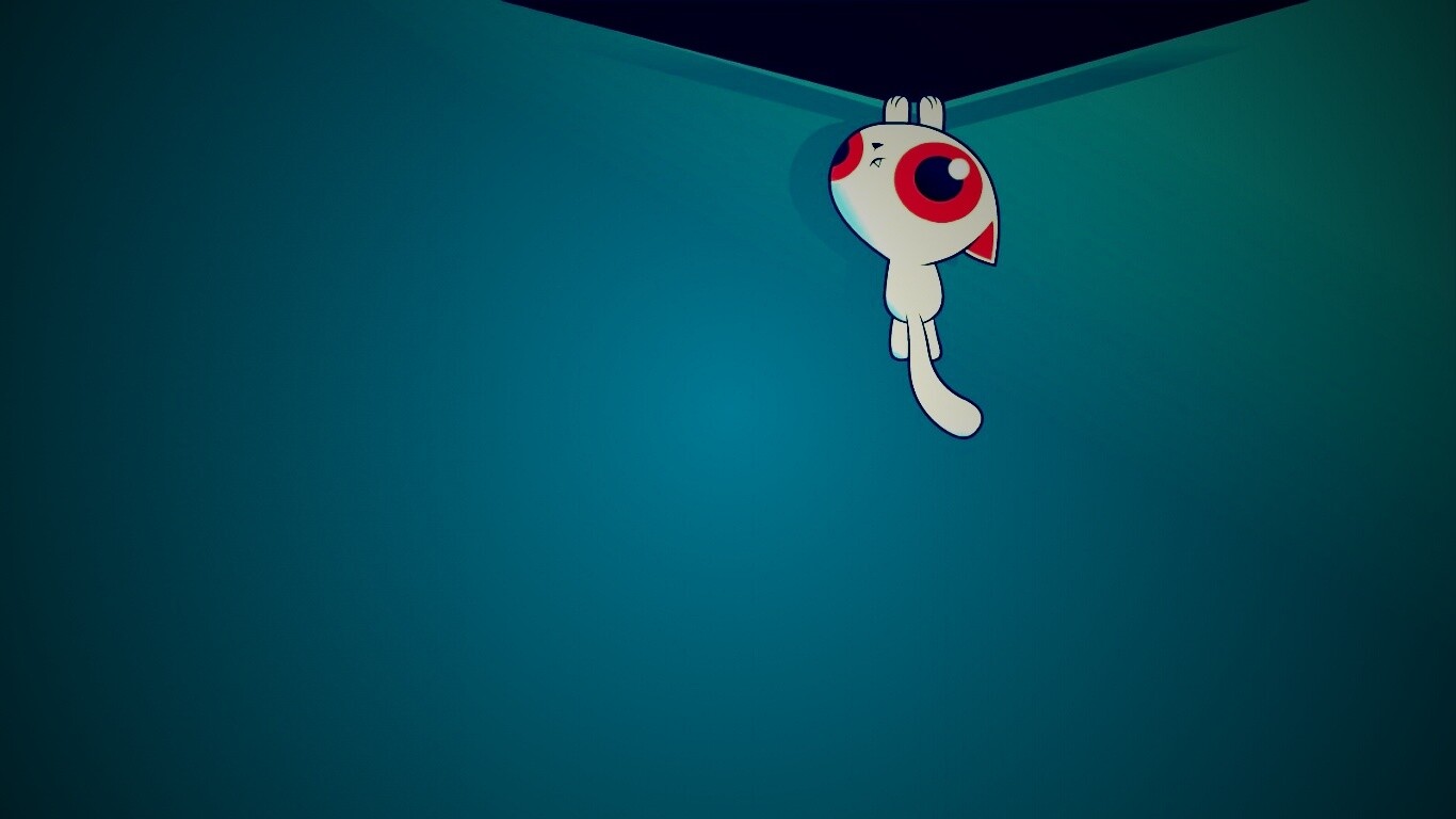 Кот, зацепившийся за край обои