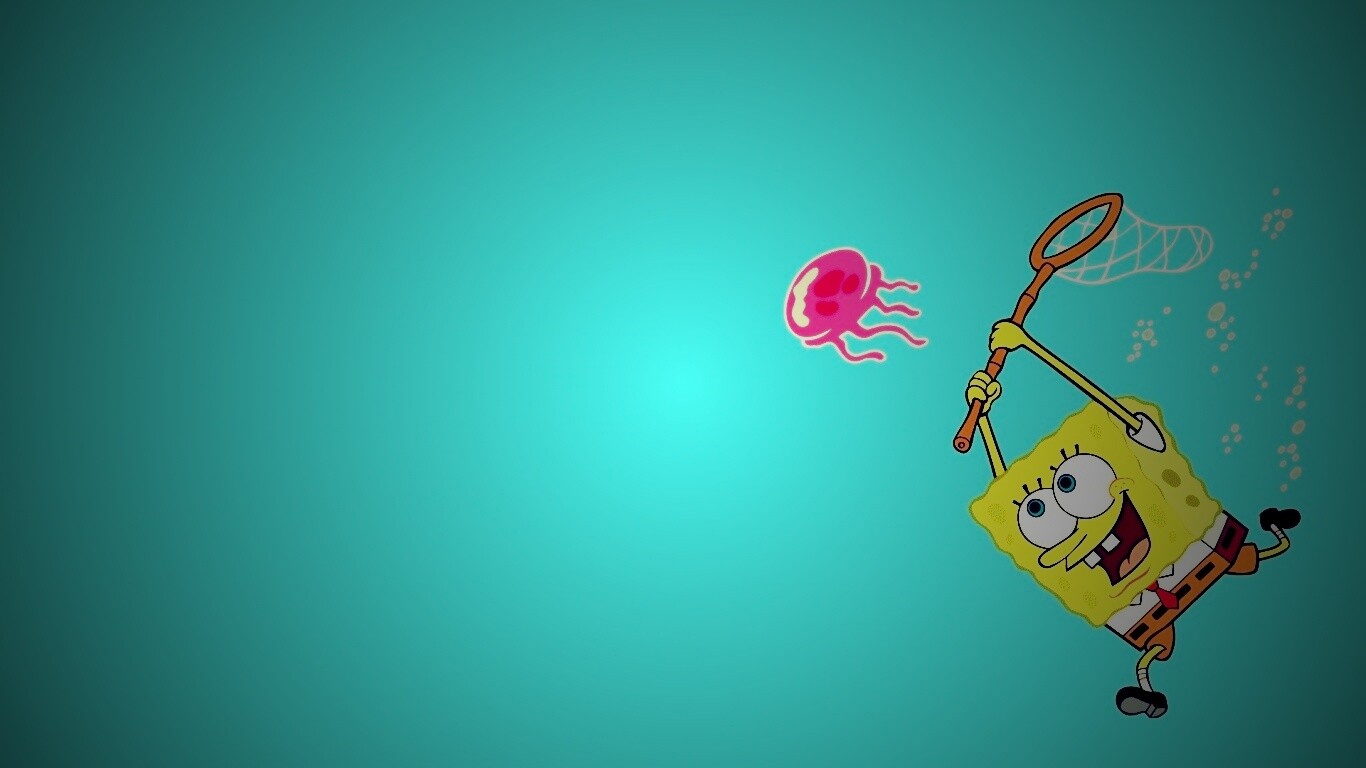 Губка Боб гонится за медузой обои