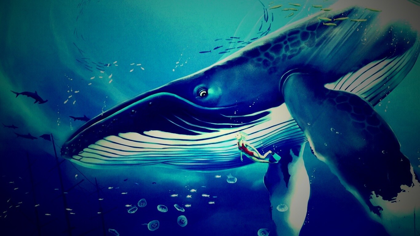 Кит и девушка обои