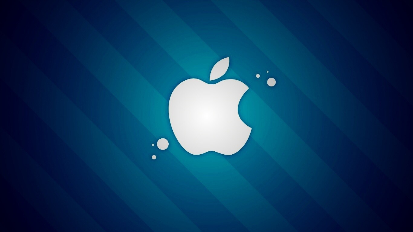 Логотип Apple на фоне голубых полос обои