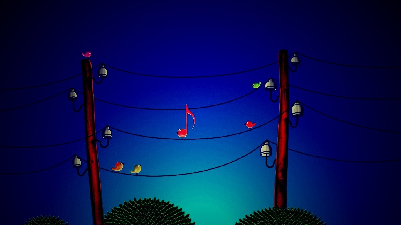 Нотка и птички на проводах обои