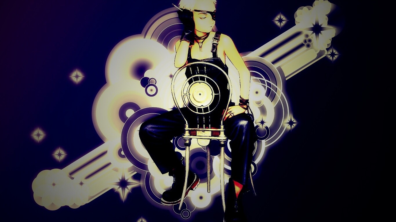 Одноглазый парень на стуле обои