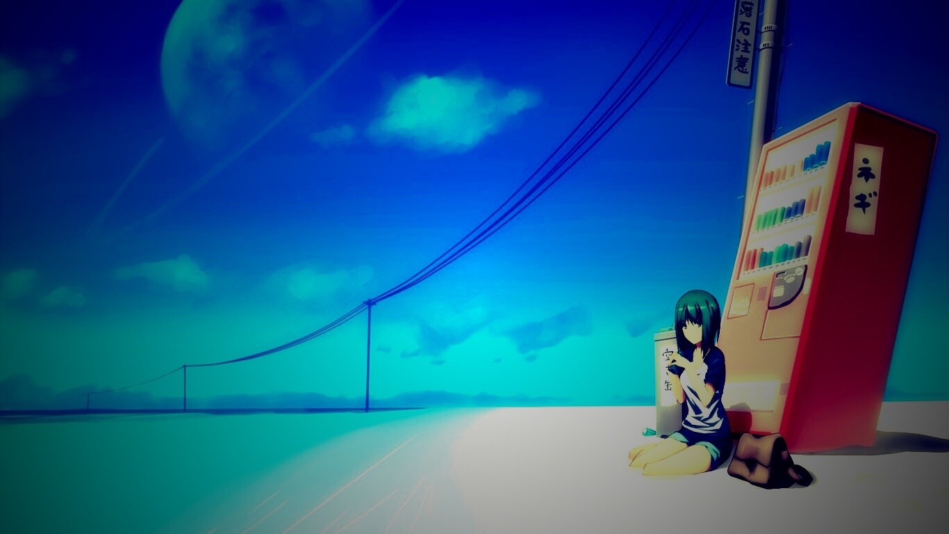 Девушка у автомата обои