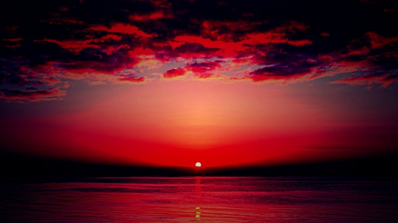 Багровый закат обои