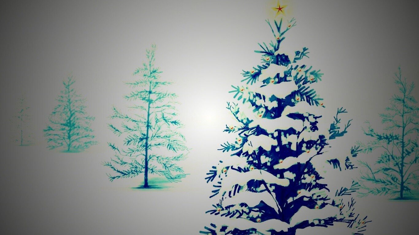 Украшенная ёлочка в лесу обои