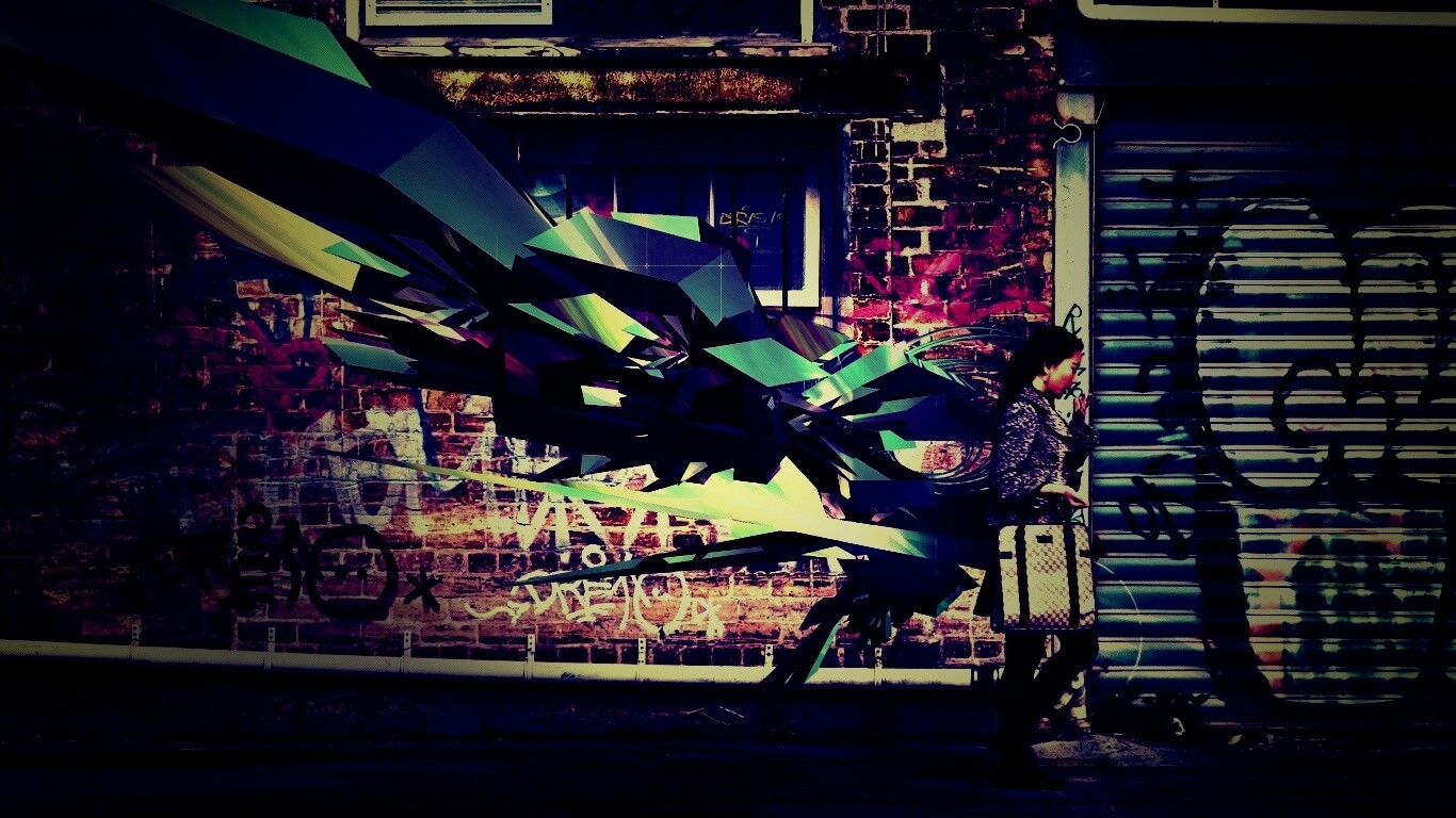 3D граффити на стене обои