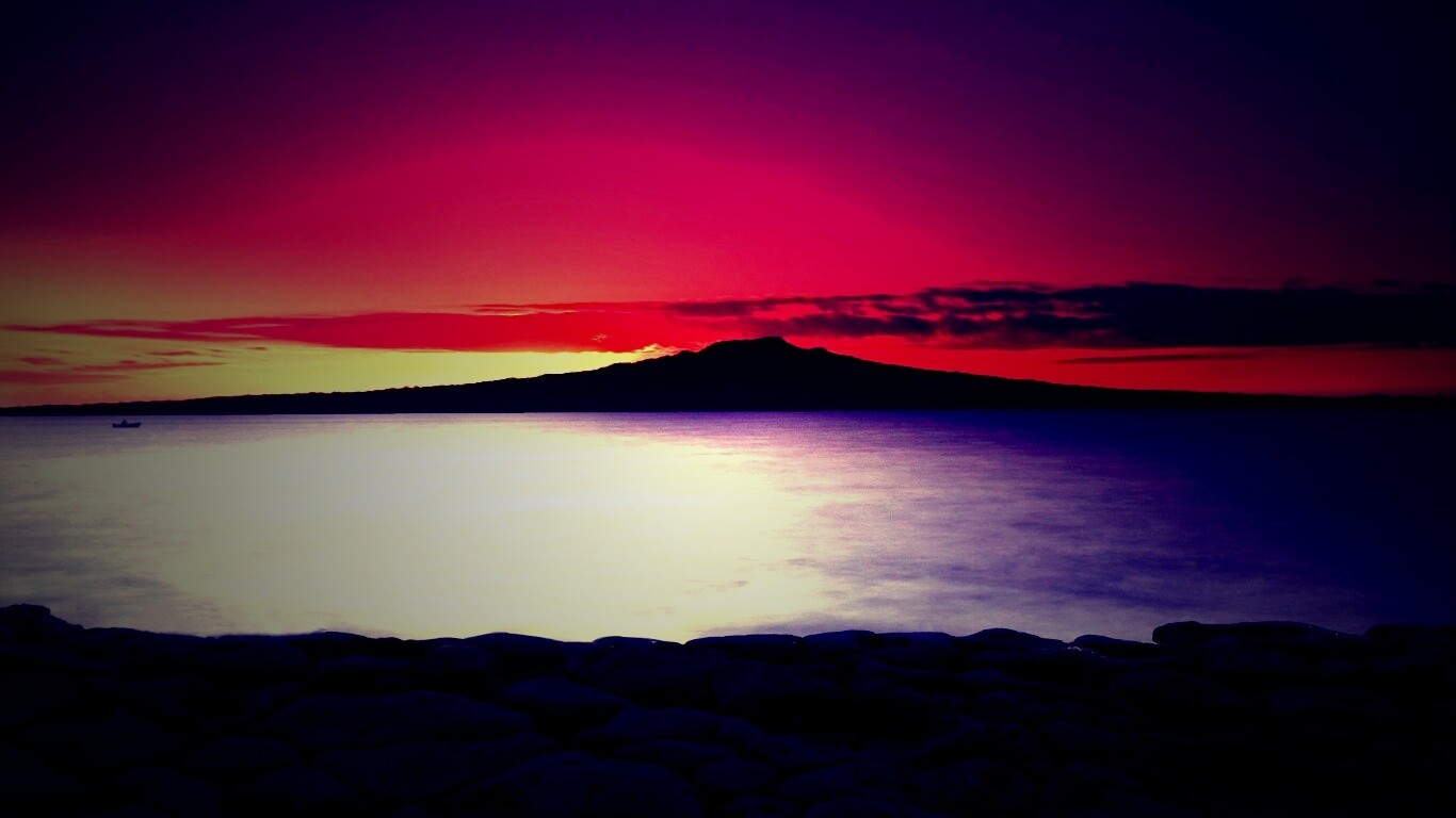 Закат за островом Рангитото обои
