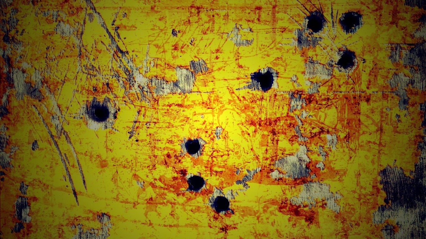 Пулевые отверстия в желтом листе обои