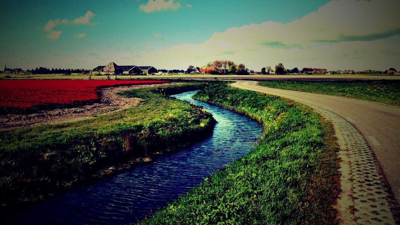 Канал вдоль дороги обои