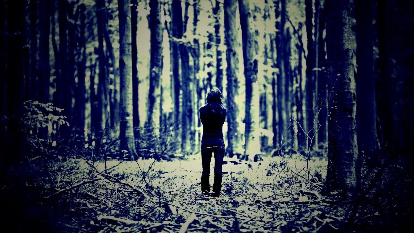 Одна в лесу обои