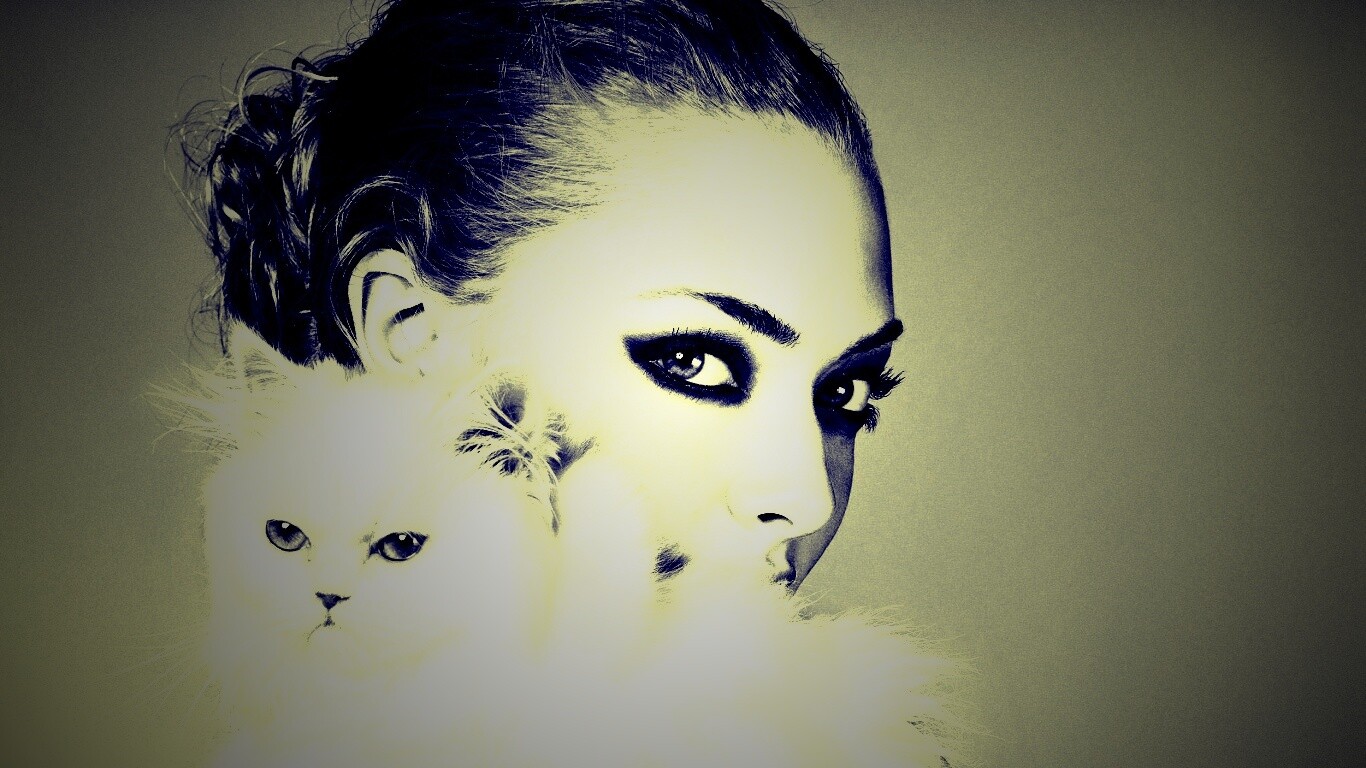 Девушка с кошкой обои