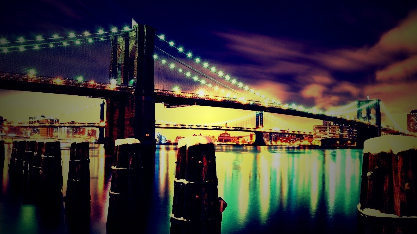 Бруклинский мост зимой HDR обои