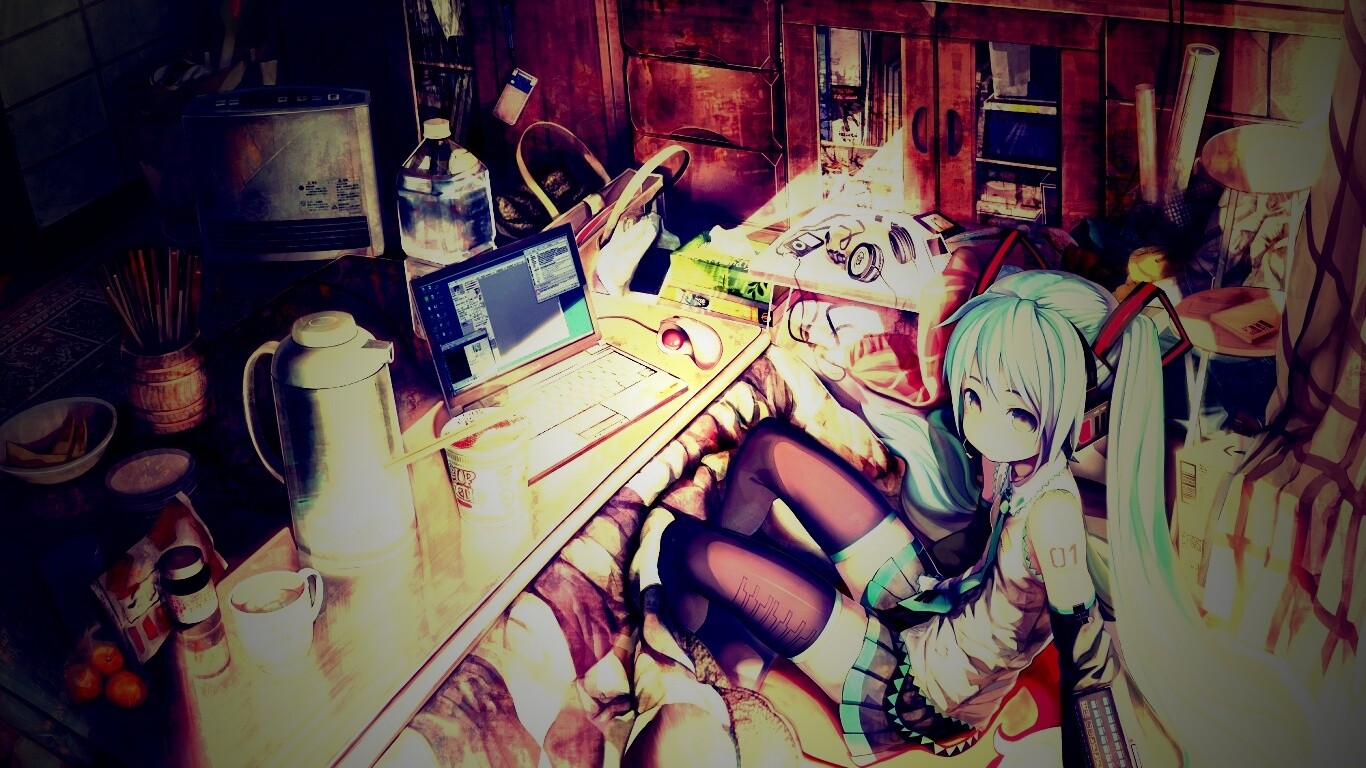 Хатсуне Мику в своей комнате обои