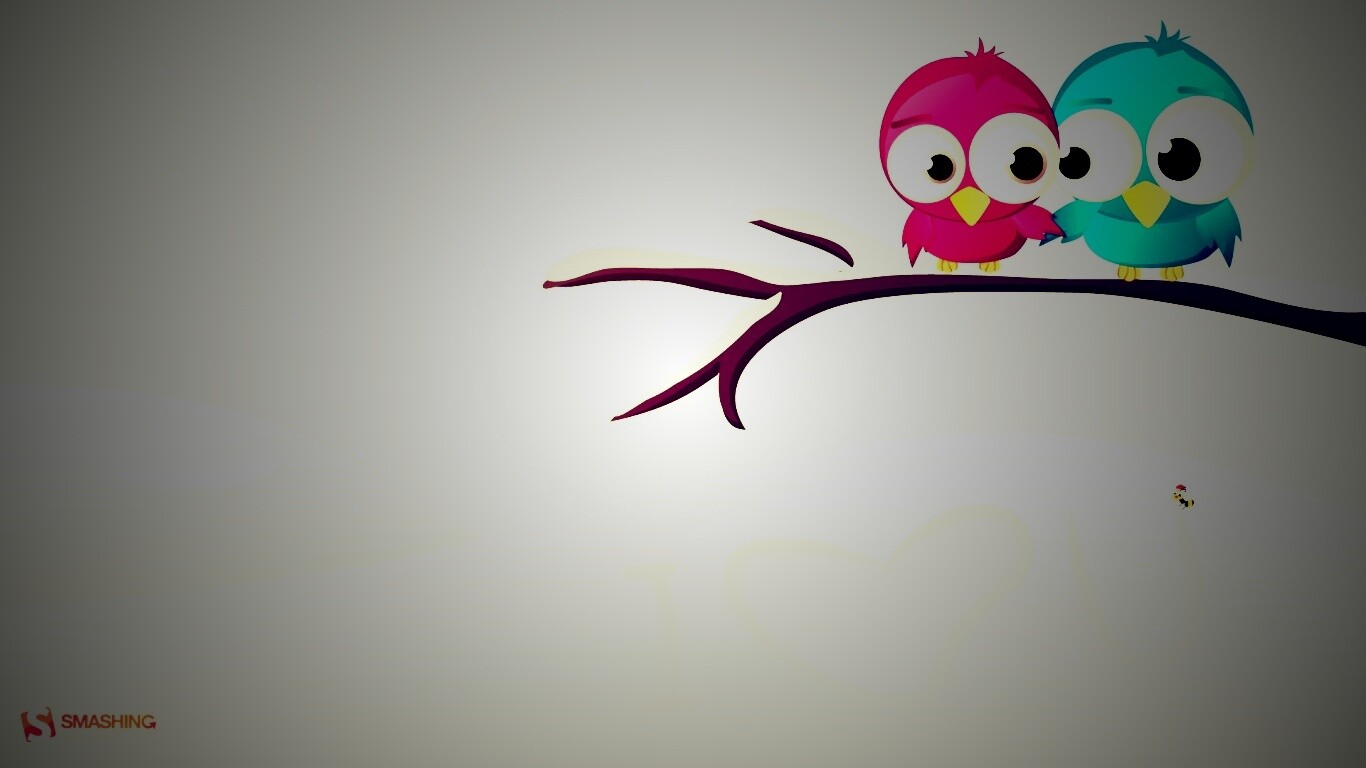 Две птички на ветке щебечут о любви обои