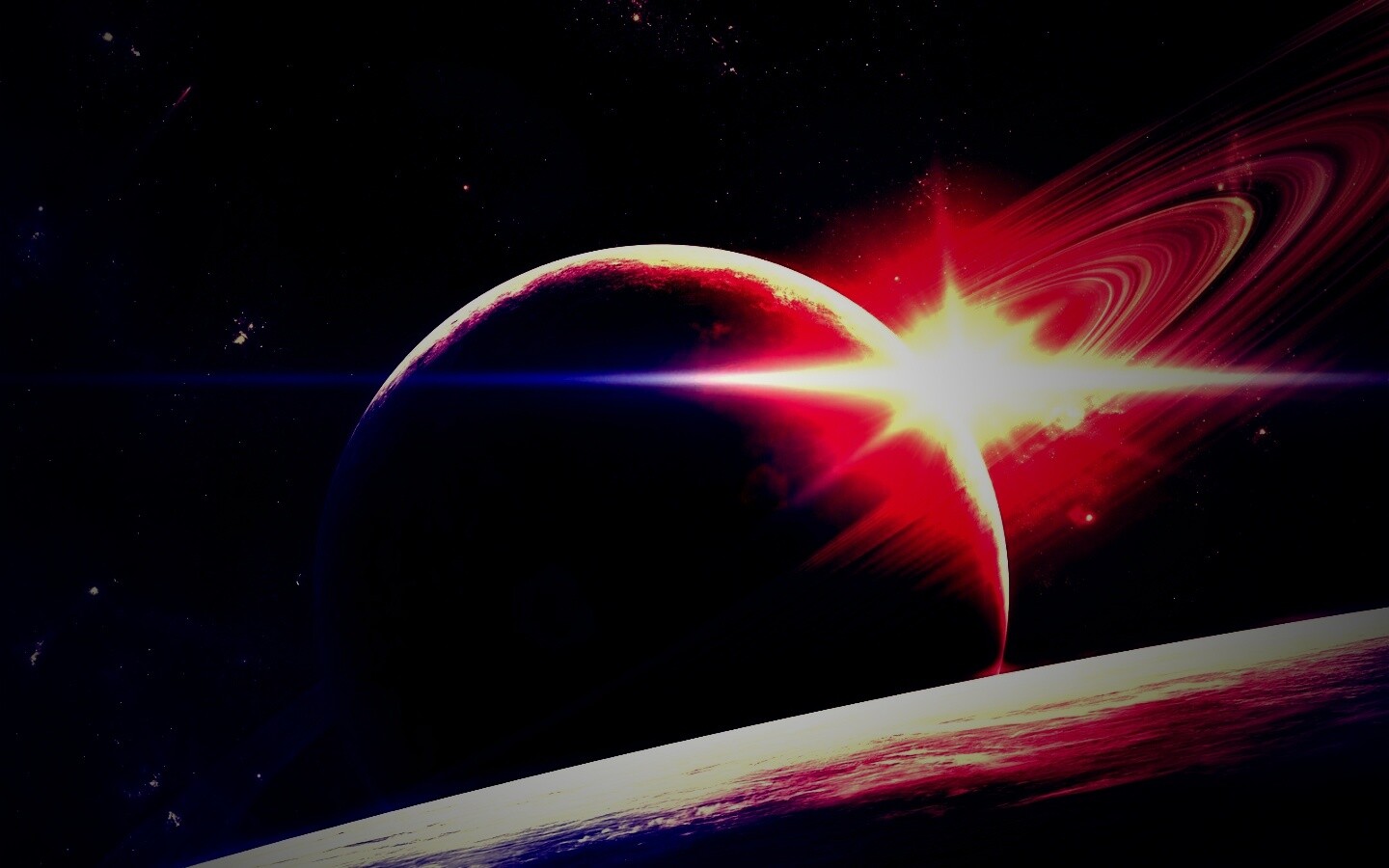 Солнце сквозь кольца Сатурна обои