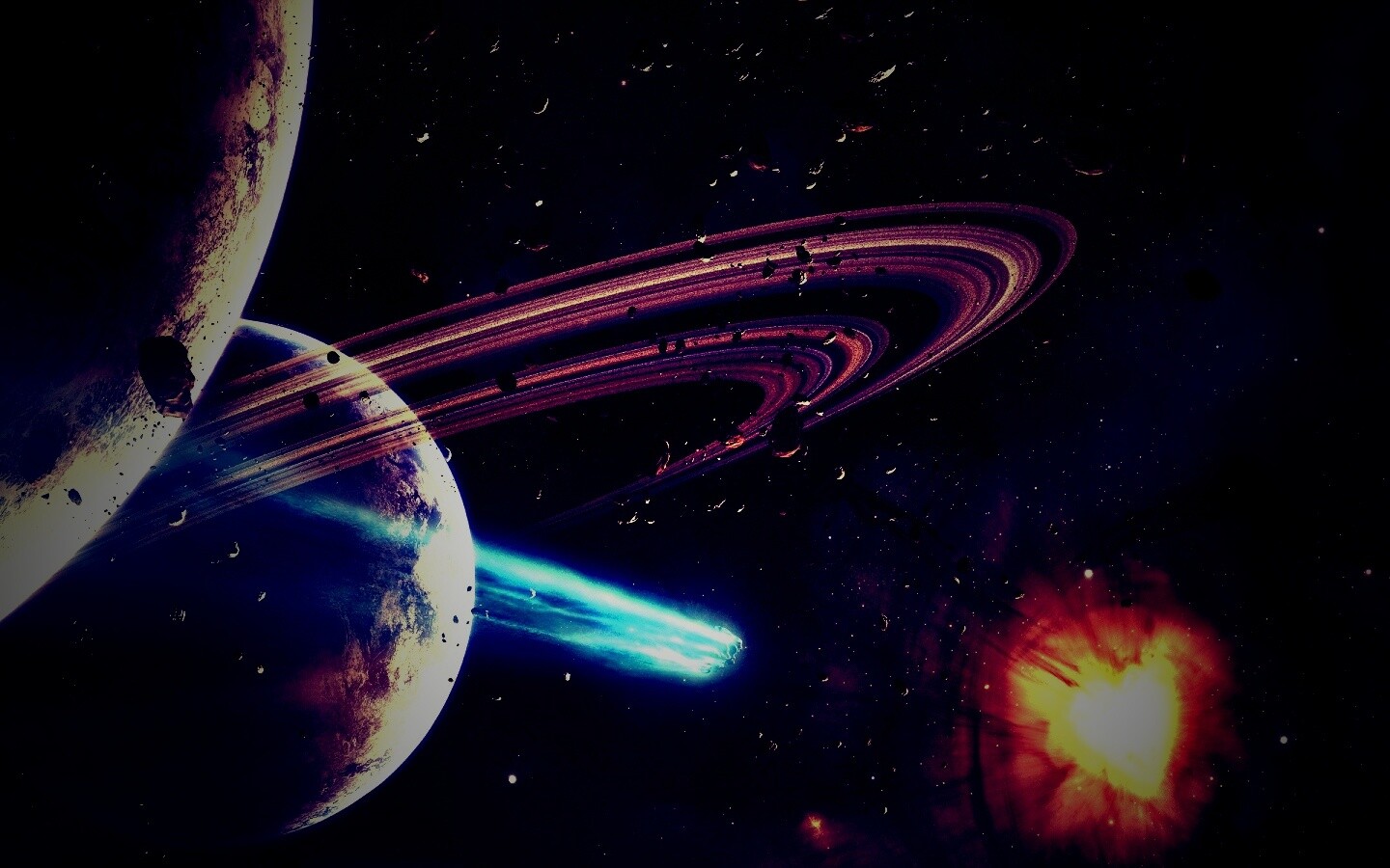 Голубой метеорит и туманность в виде сердца обои