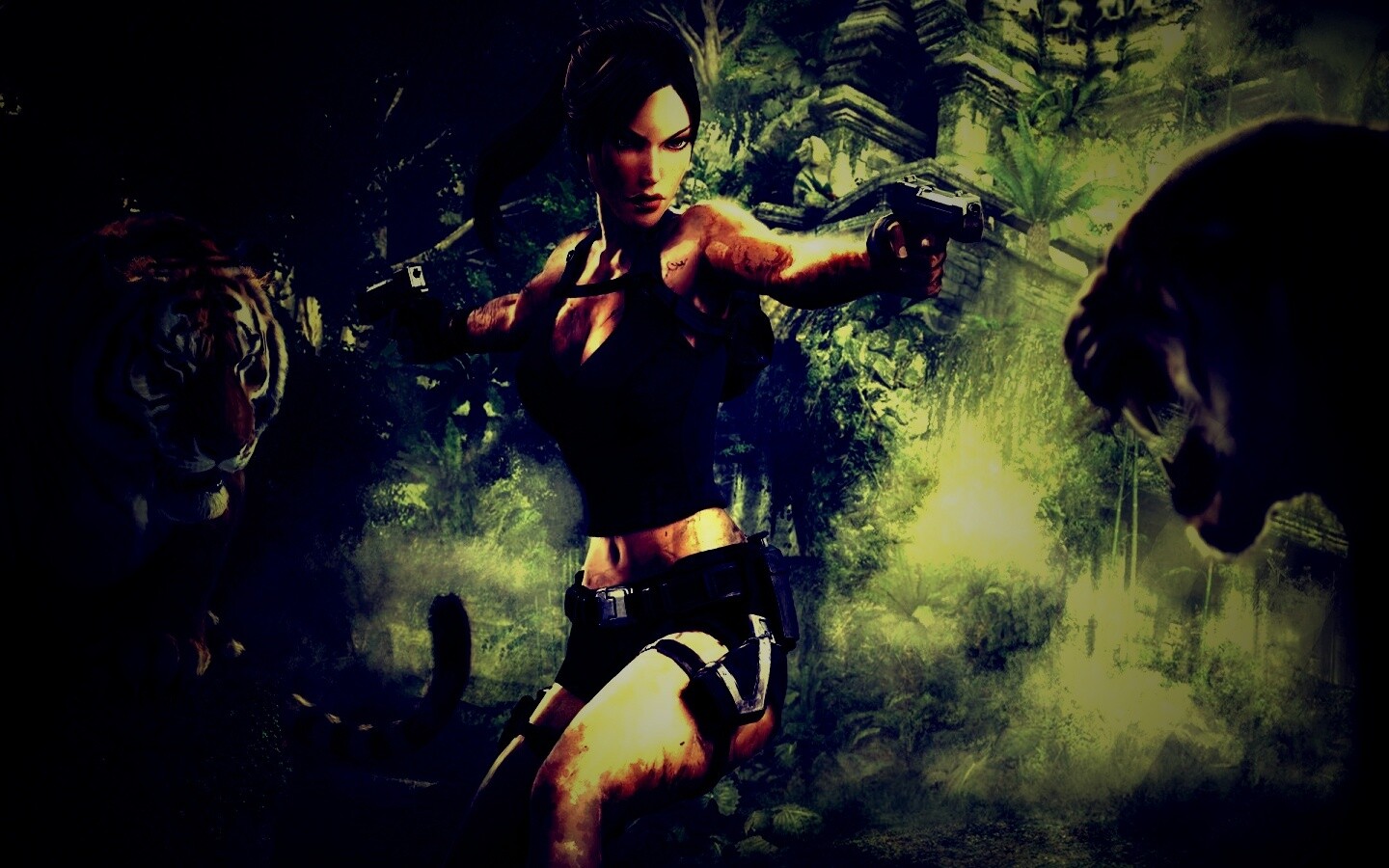 Лара Крофт протв тигров обои