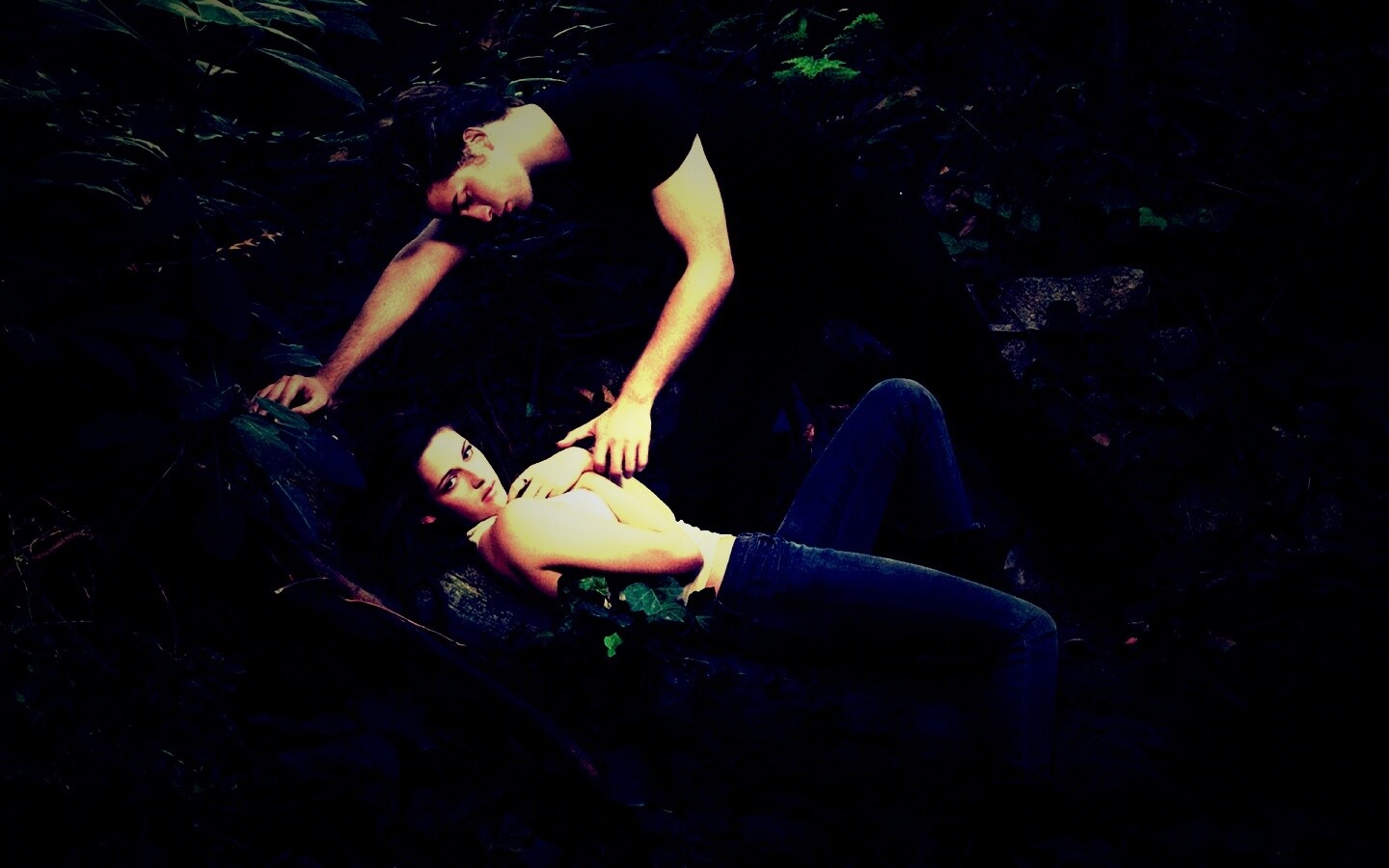 Эдвард и Белла в лесу обои