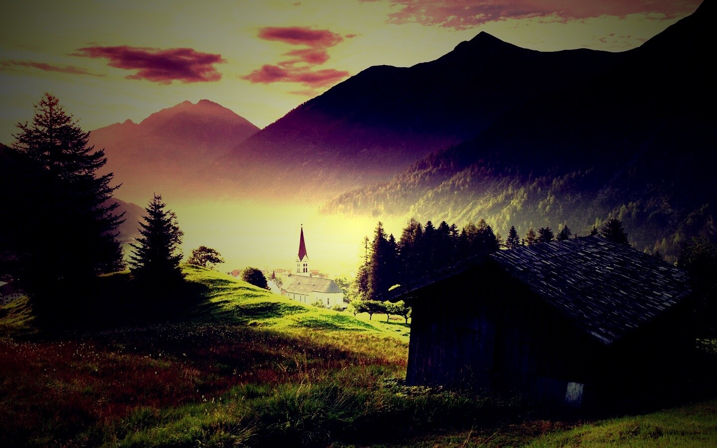 Церковь в австрийской деревне обои