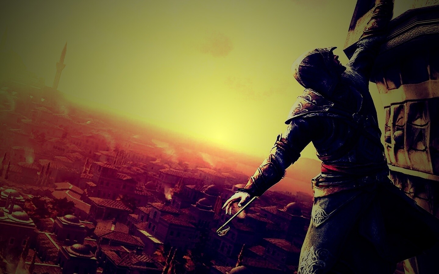 Ассасин лезет на башню обои