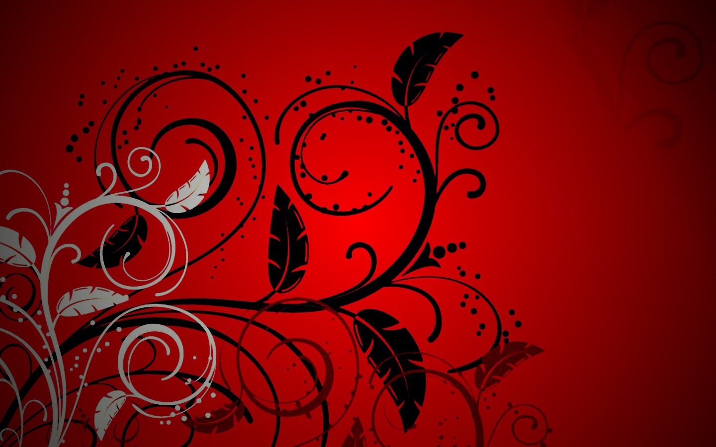 Черно-белые листики на красном фоне обои