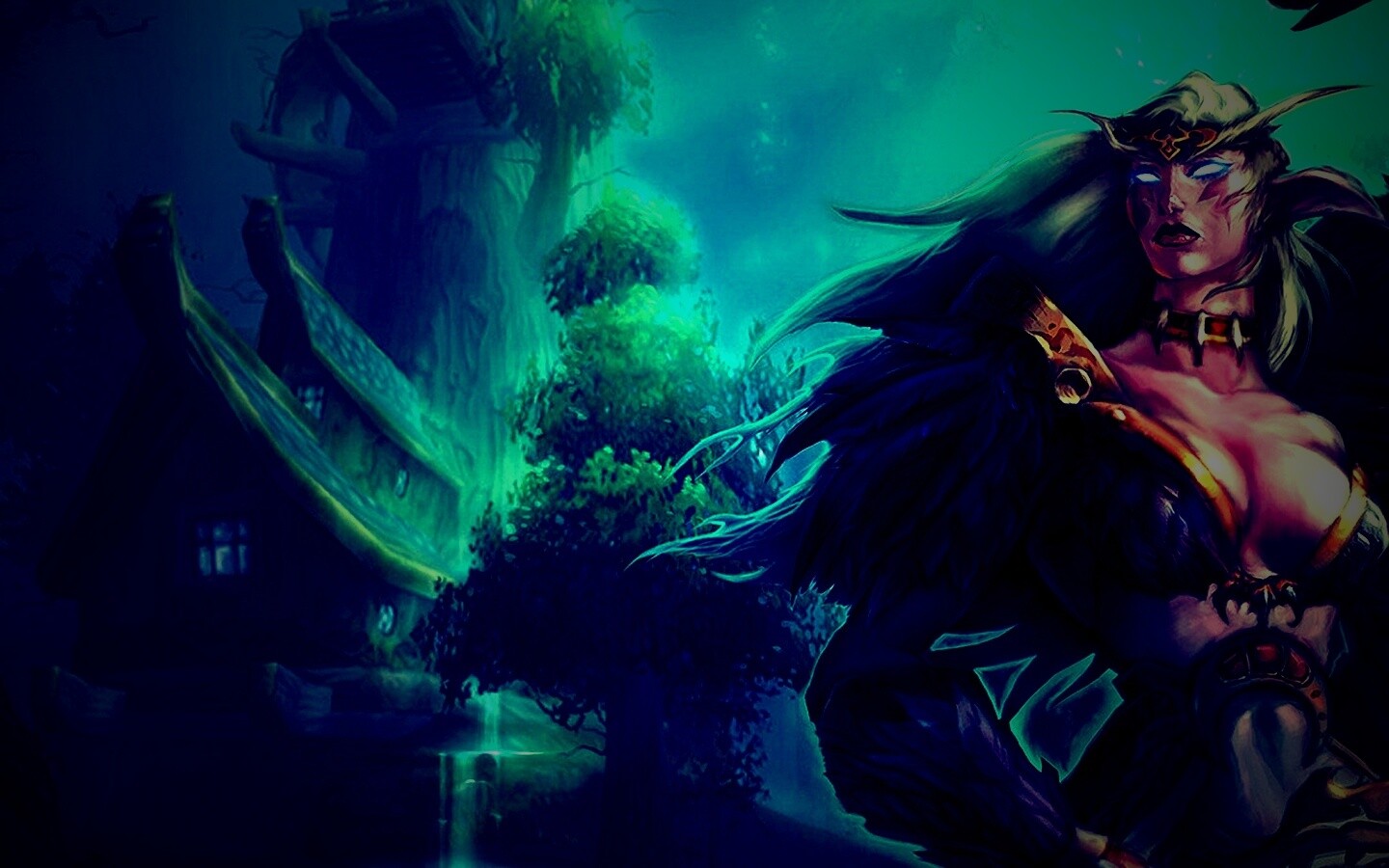 Тёмная эльфика в лесу обои