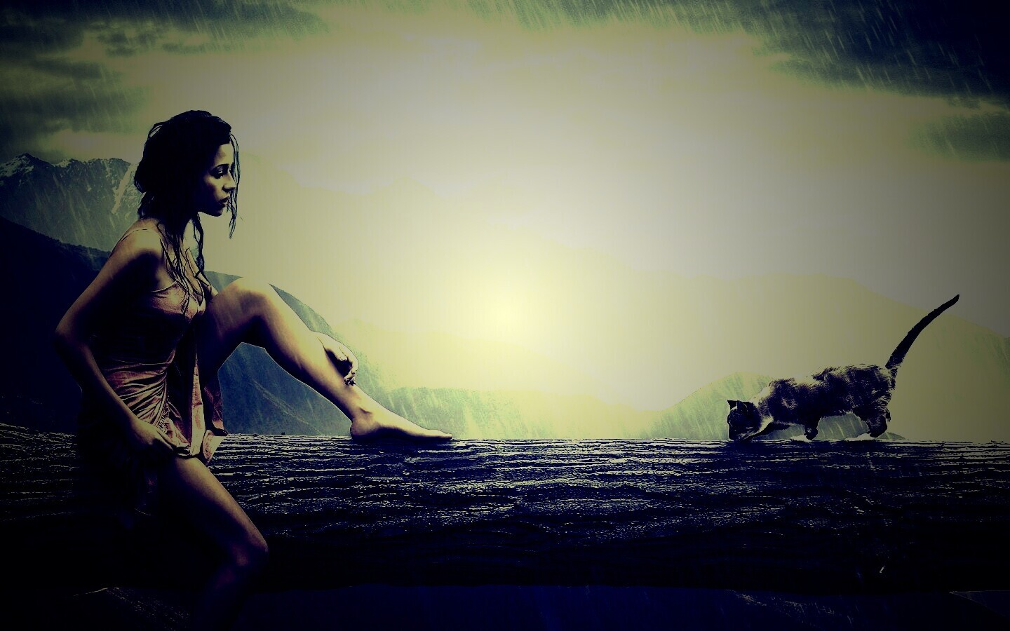 Девушка и кошка обои