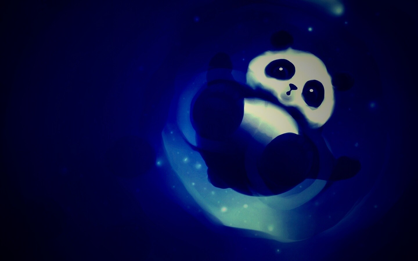 Маленькая панда и лужа обои
