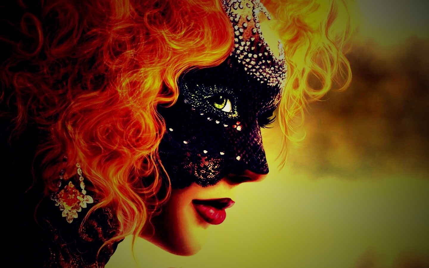 Девушка в карнавальной маске обои