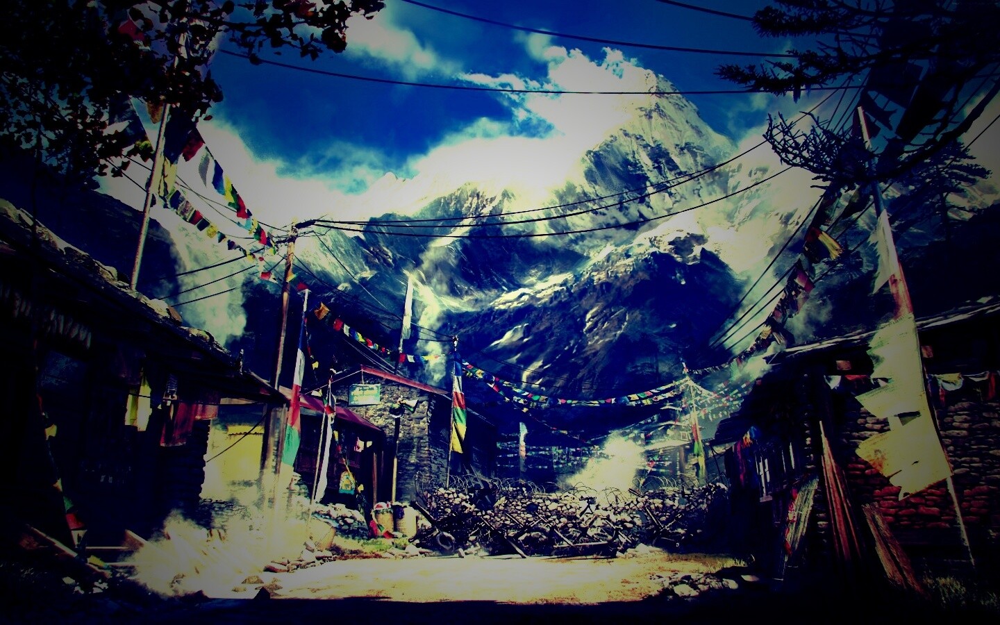 Загороженная улица в горах обои