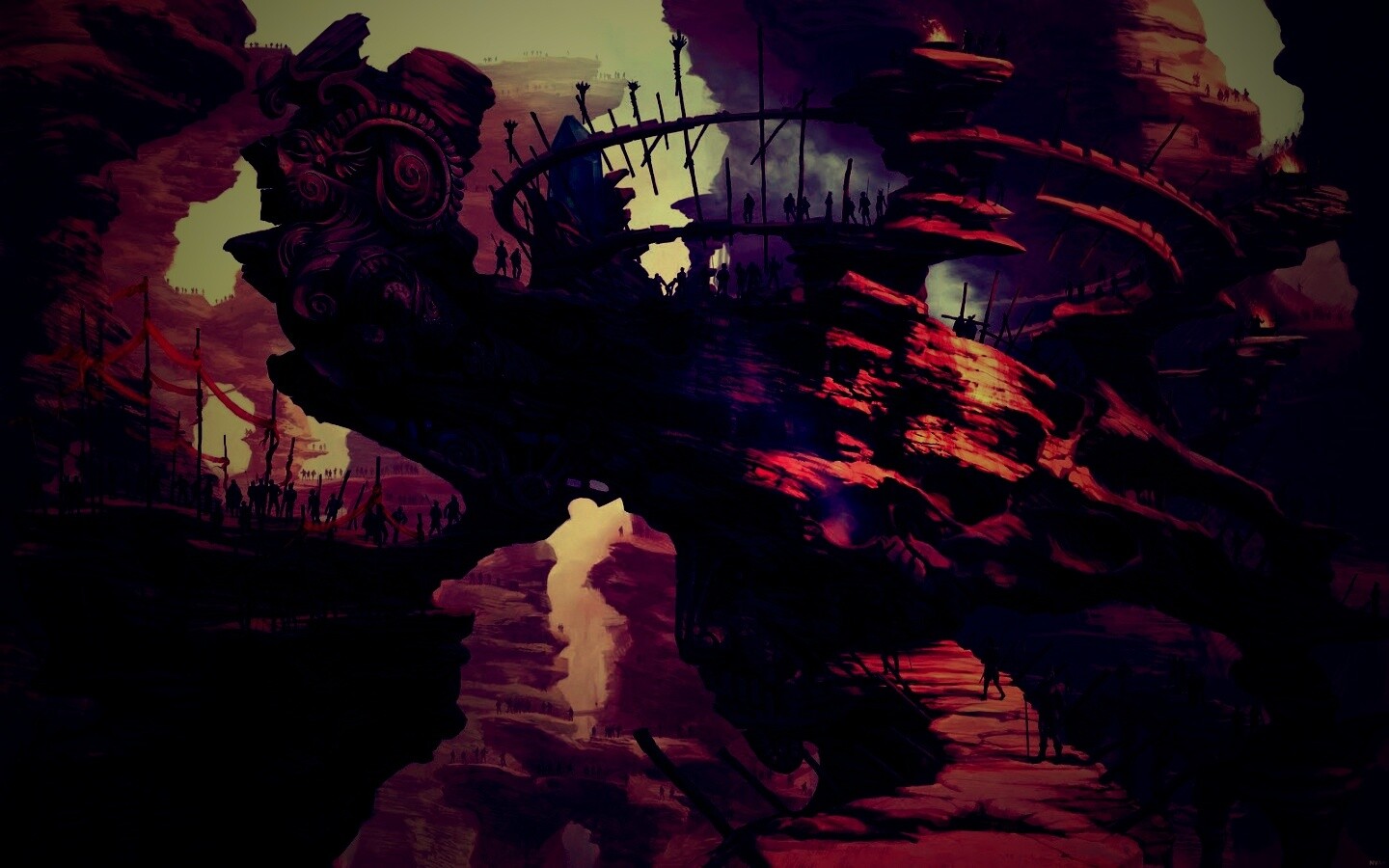 Древний корабль в скалах обои