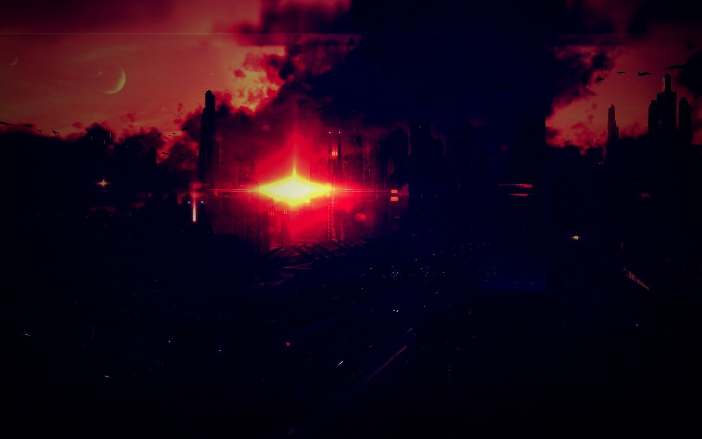 Закат в инопланетном городе обои