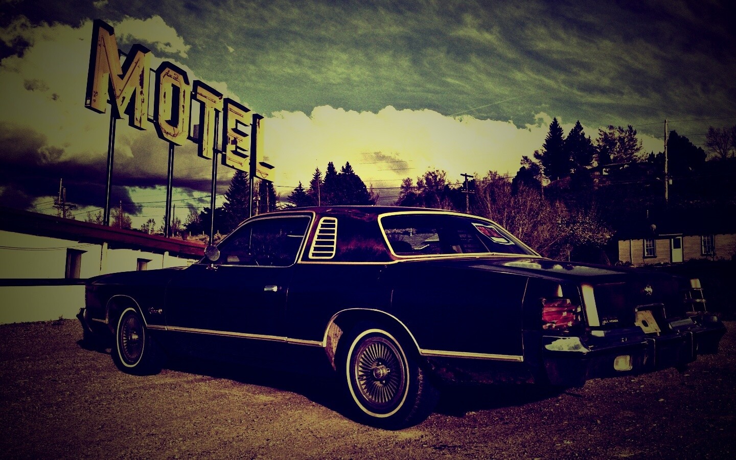 Олдскульный Dodge около мотеля обои