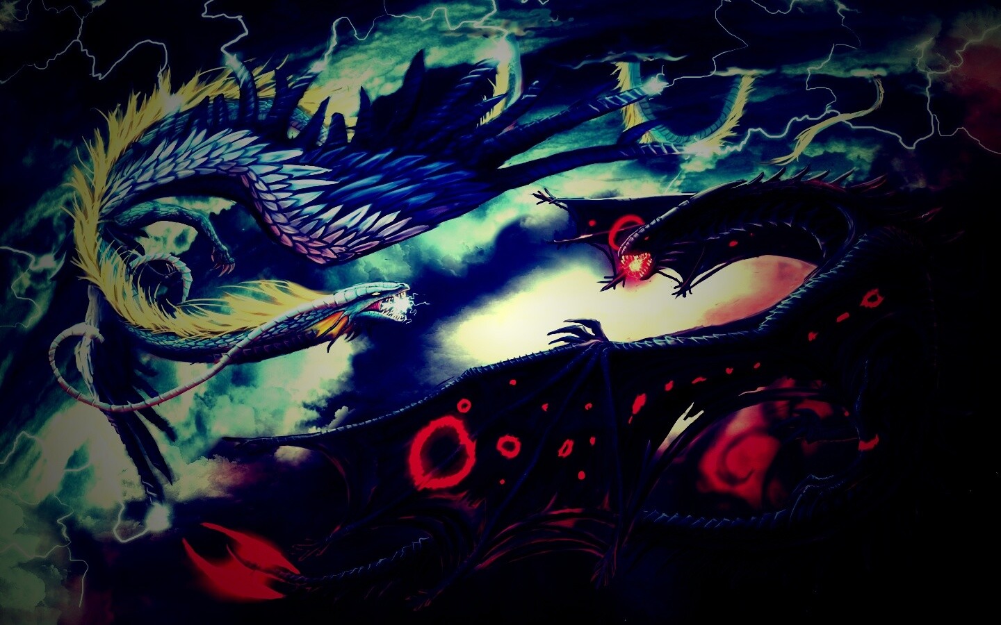 Живописная битва молнии и огня обои