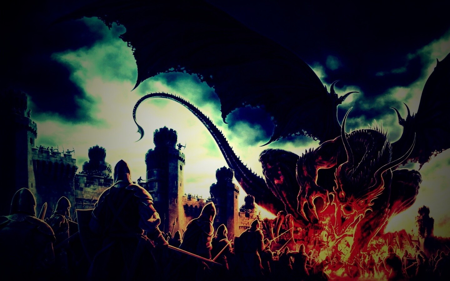 Дракон нападает на замок обои