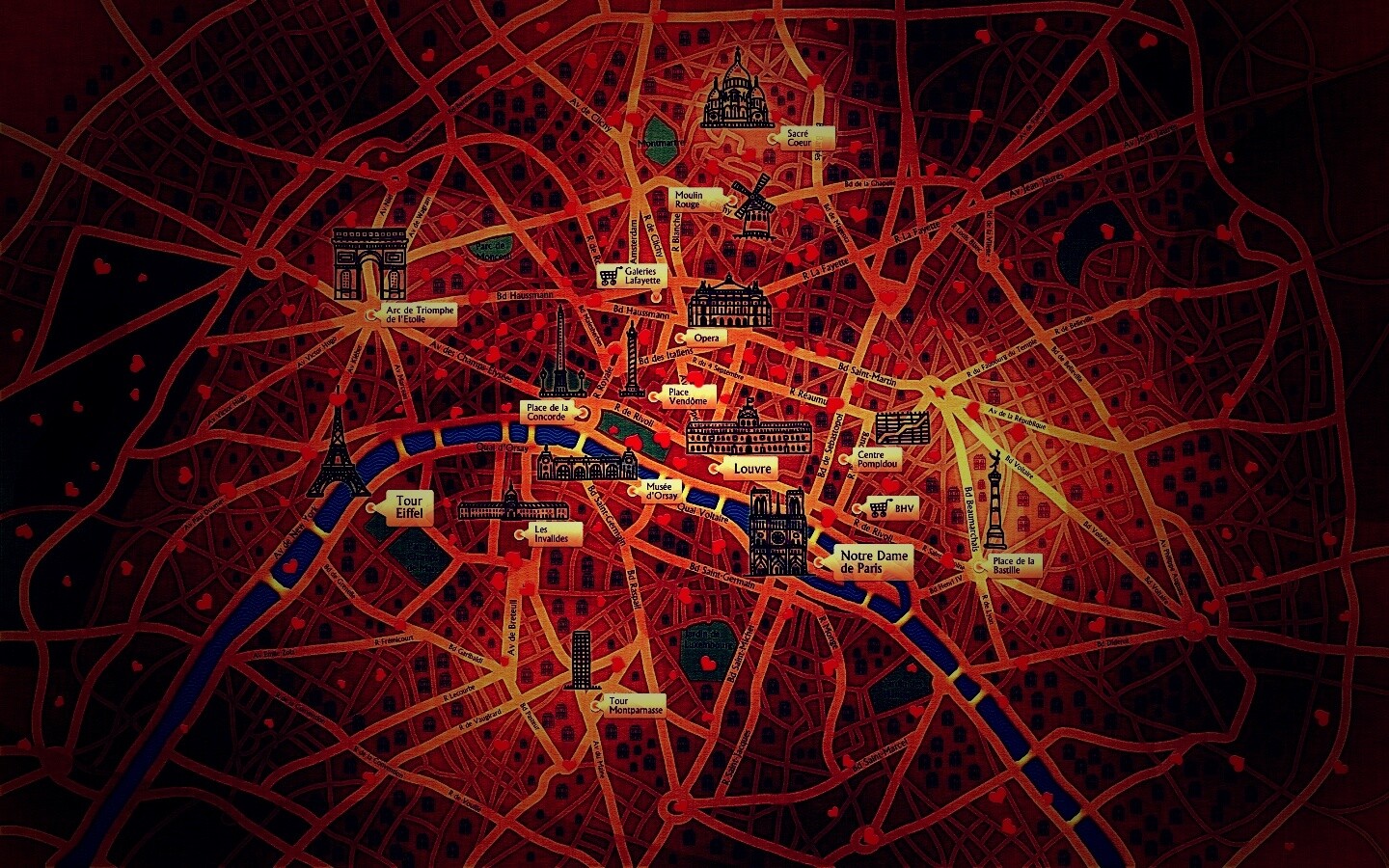 Карта Парижа обои