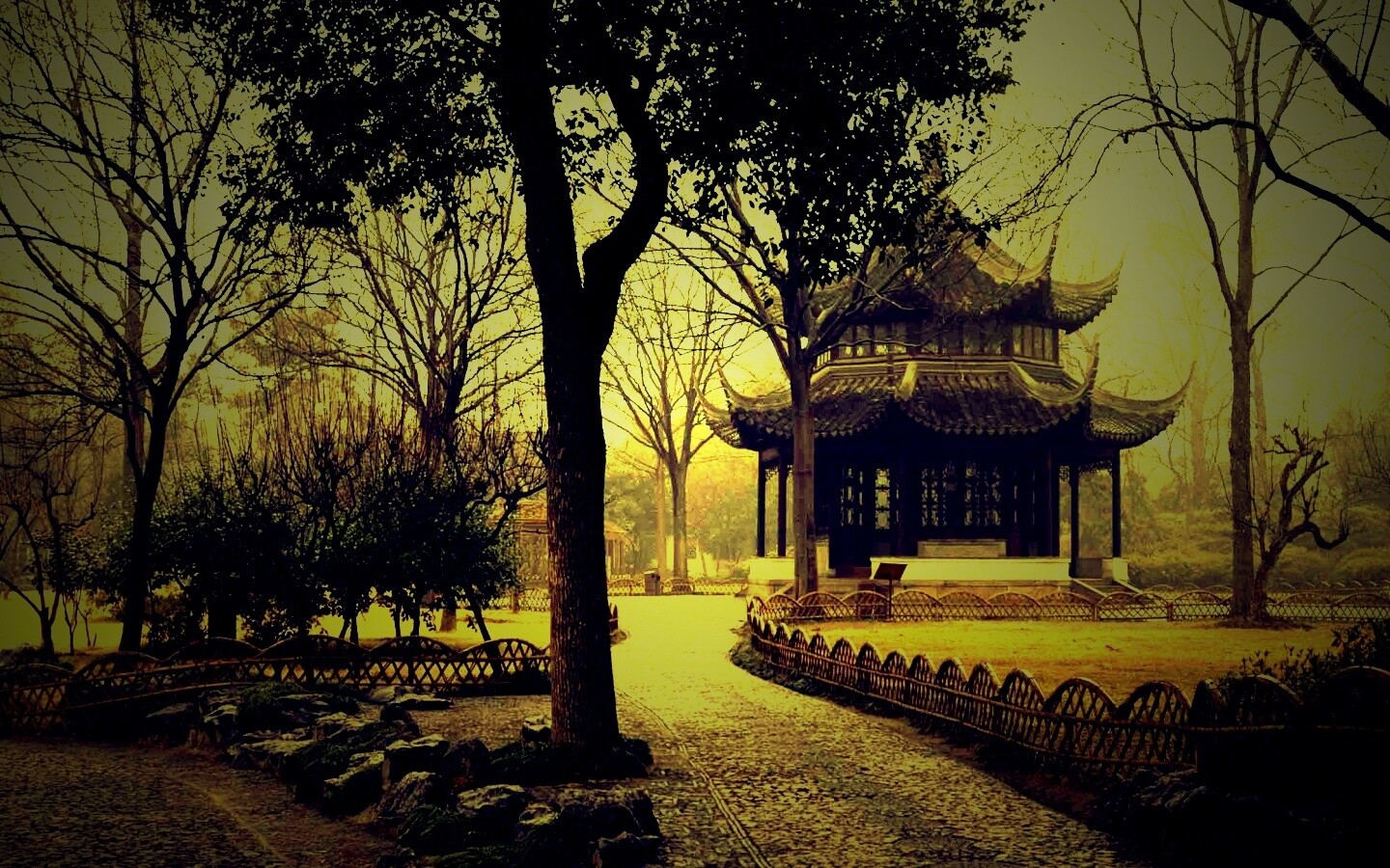 Домик я японском саду обои